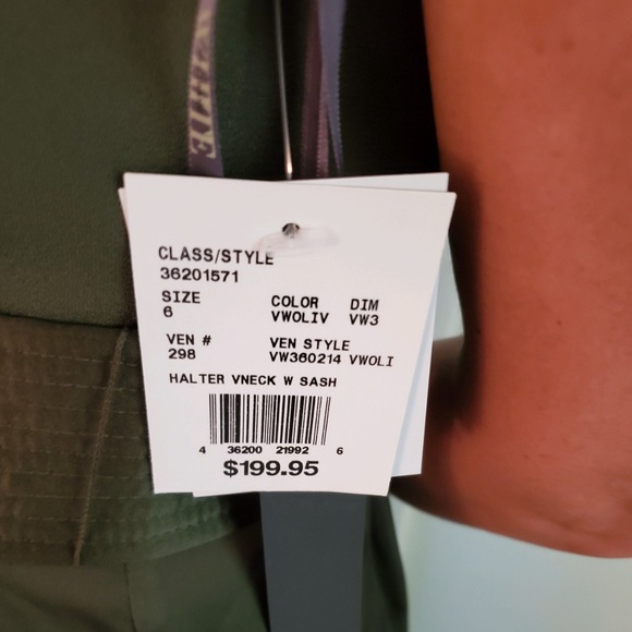 Vera Wang Bridesmaid, Olive, Size 6. - Picture 2 of 6